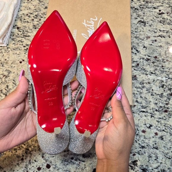 NEW Christian Louboutin Planet Queen Crystal Embellished Glitter Pointed Mule 38 - Picture 10 of 12